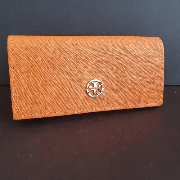 Tory Burch Eyeware Case Orange Leather‎ Hold Large Sunglasses or Eyeglasses - Picture 1 of 6